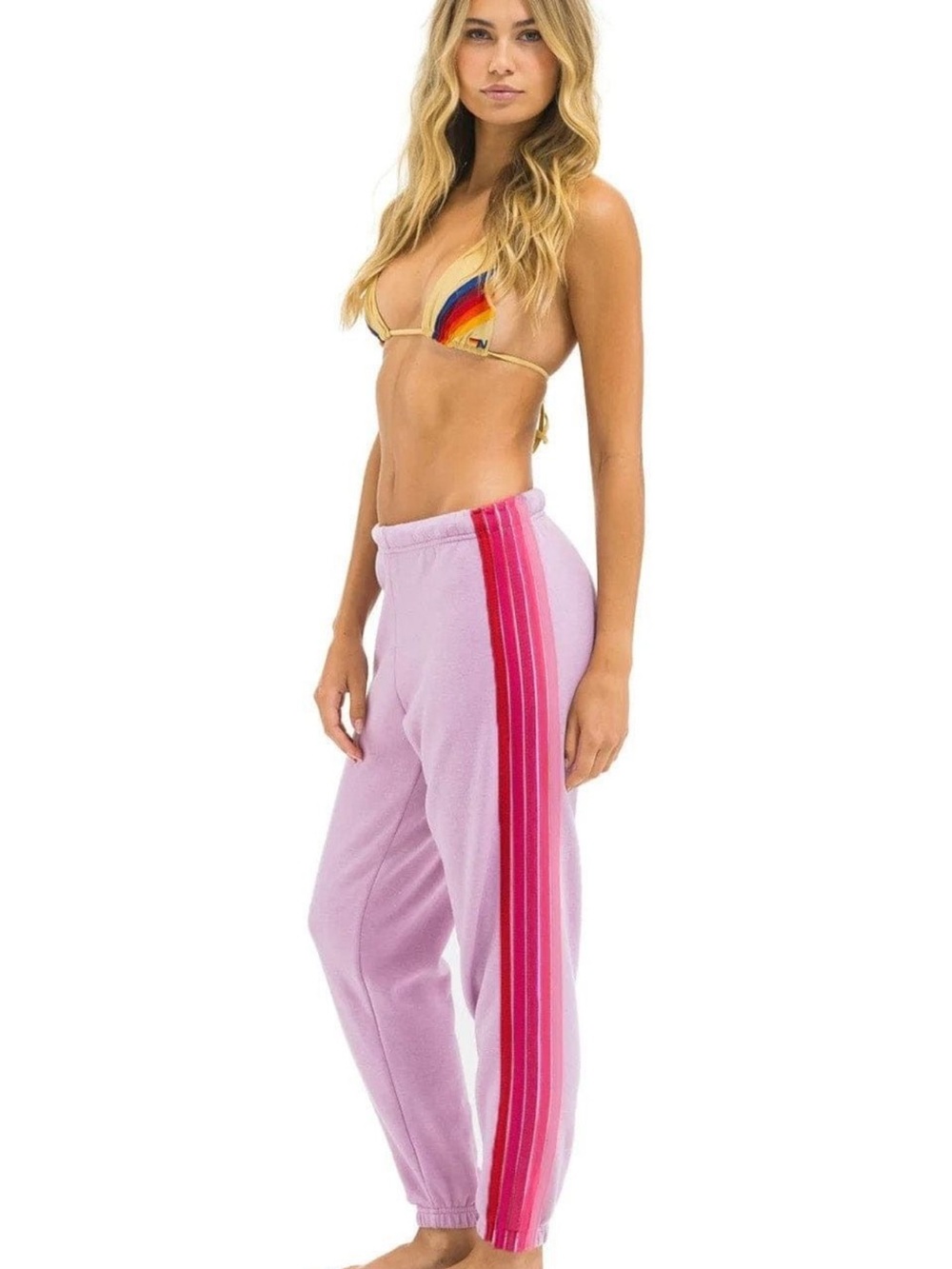 Aviator Nation Mauve Track Pants with 5 Side Stripes